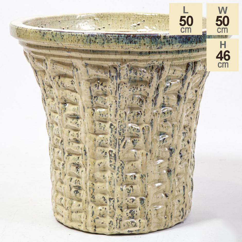 Cream Ceramic Manchester Weave Round Planter