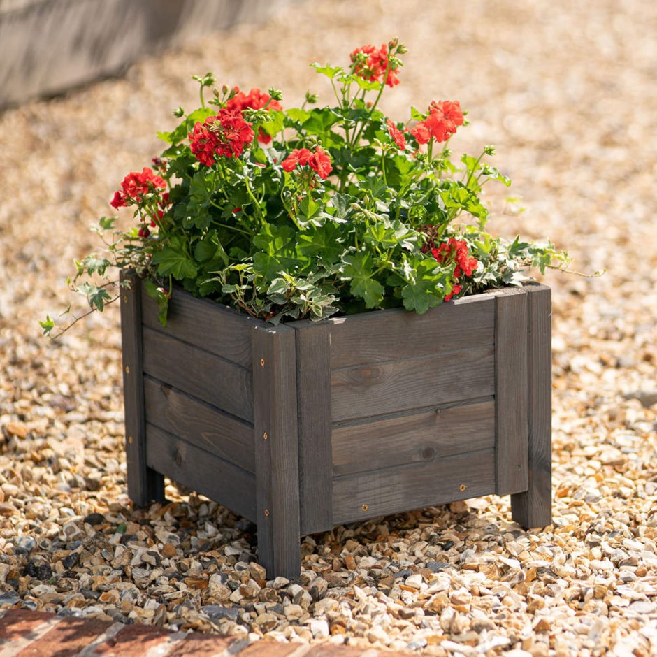 Grey Wooden Square Patio Planter