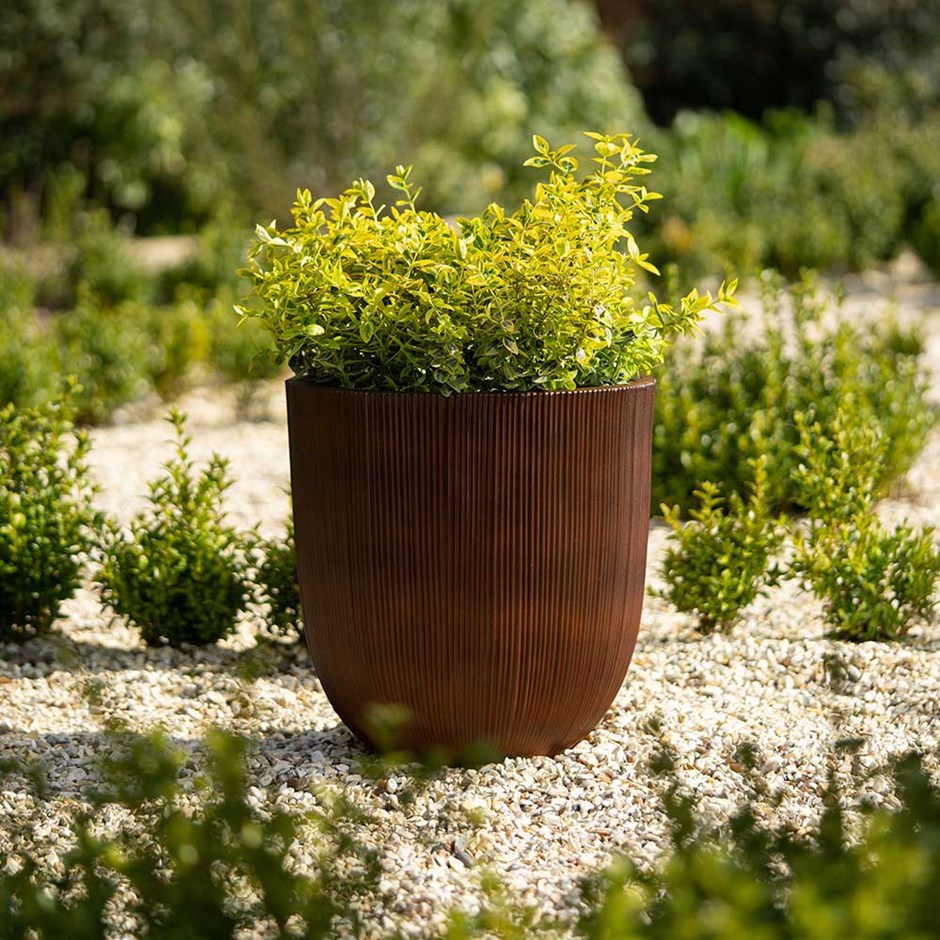 44cm Brown Ridged Round Planter