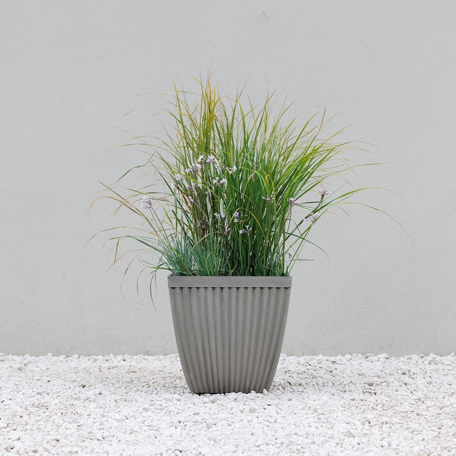 Ribbed Grey Stone Effect Flared Square Planter