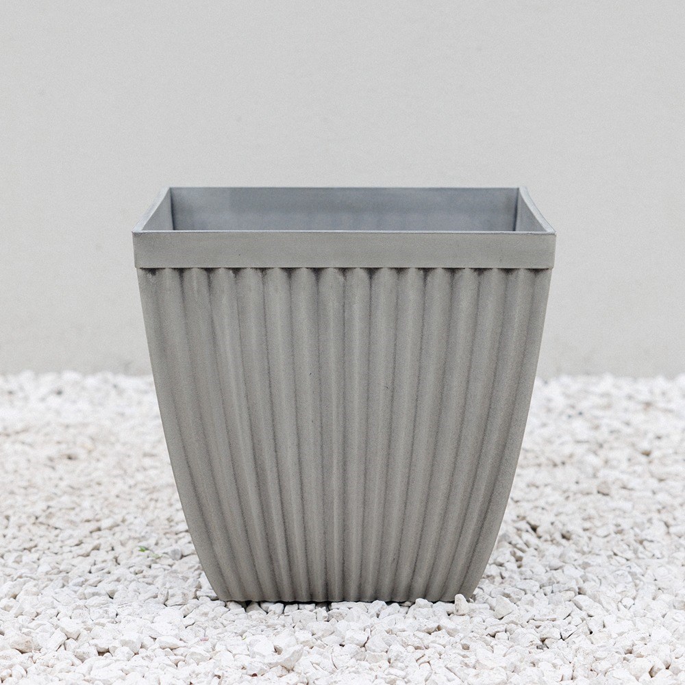 Ribbed Grey Stone Effect Flared Square Planter