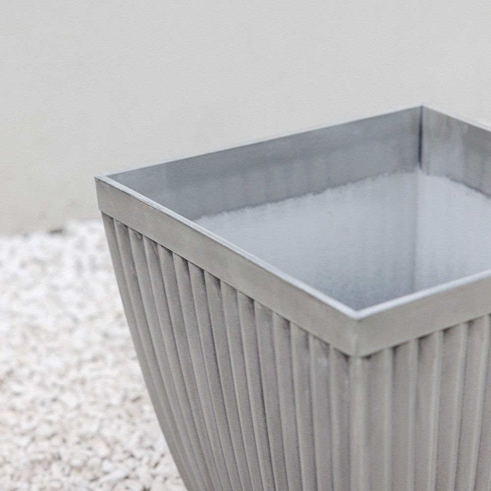 Ribbed Grey Stone Effect Flared Square Planter
