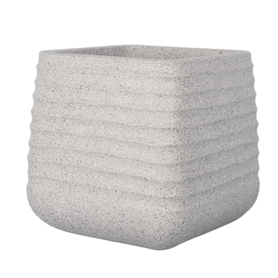 Ribbed Light Grey Stone Effect Square Planter