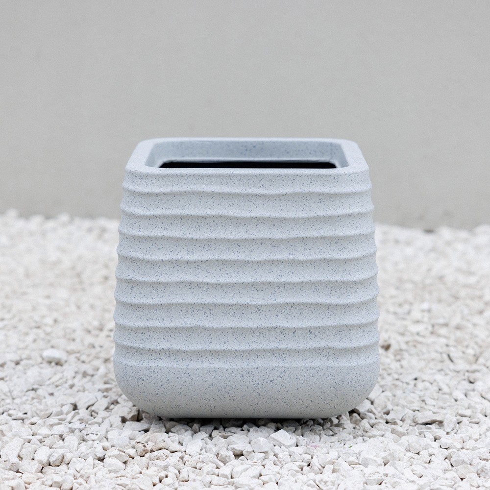 Ribbed Light Grey Stone Effect Square Planter