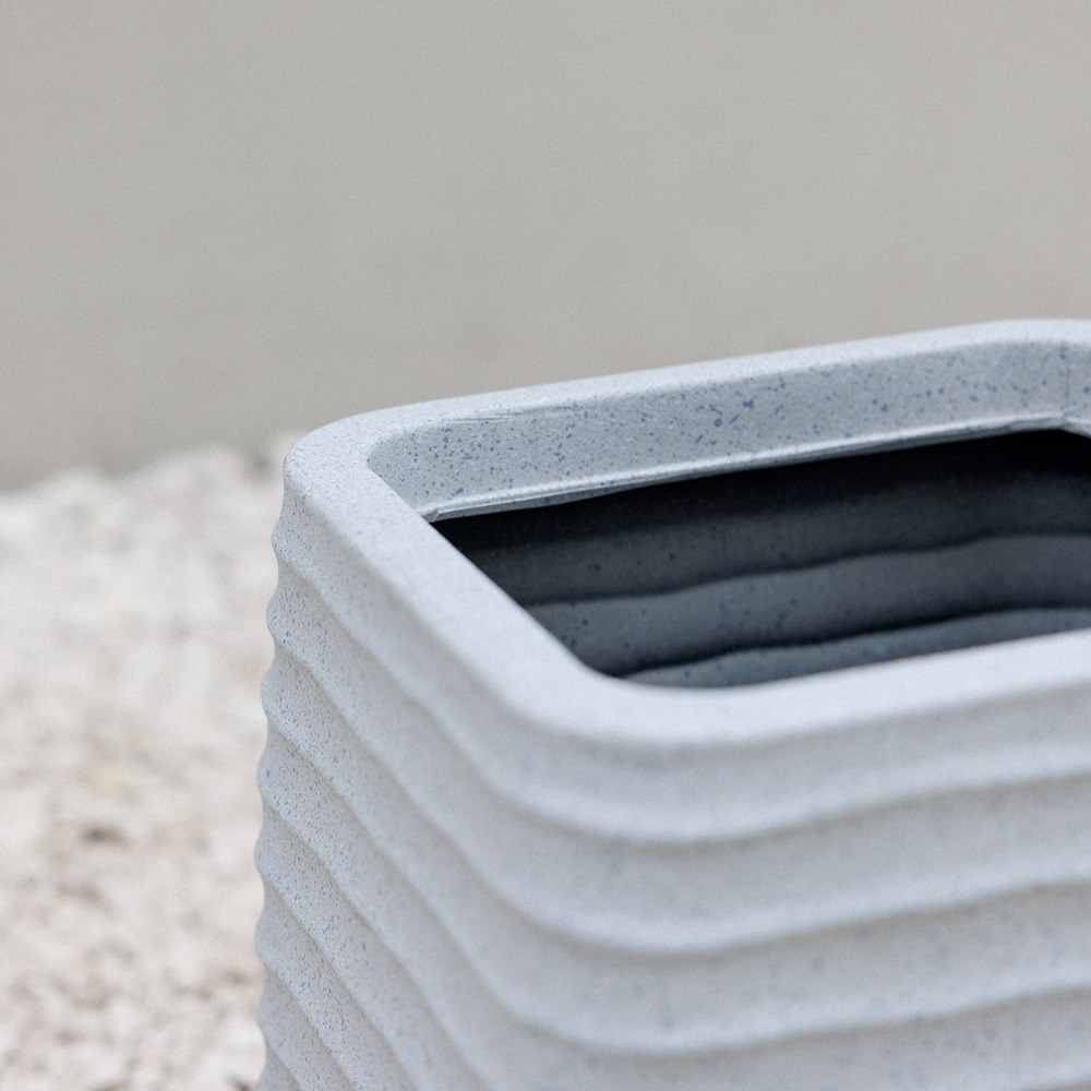 Ribbed Light Grey Stone Effect Square Planter