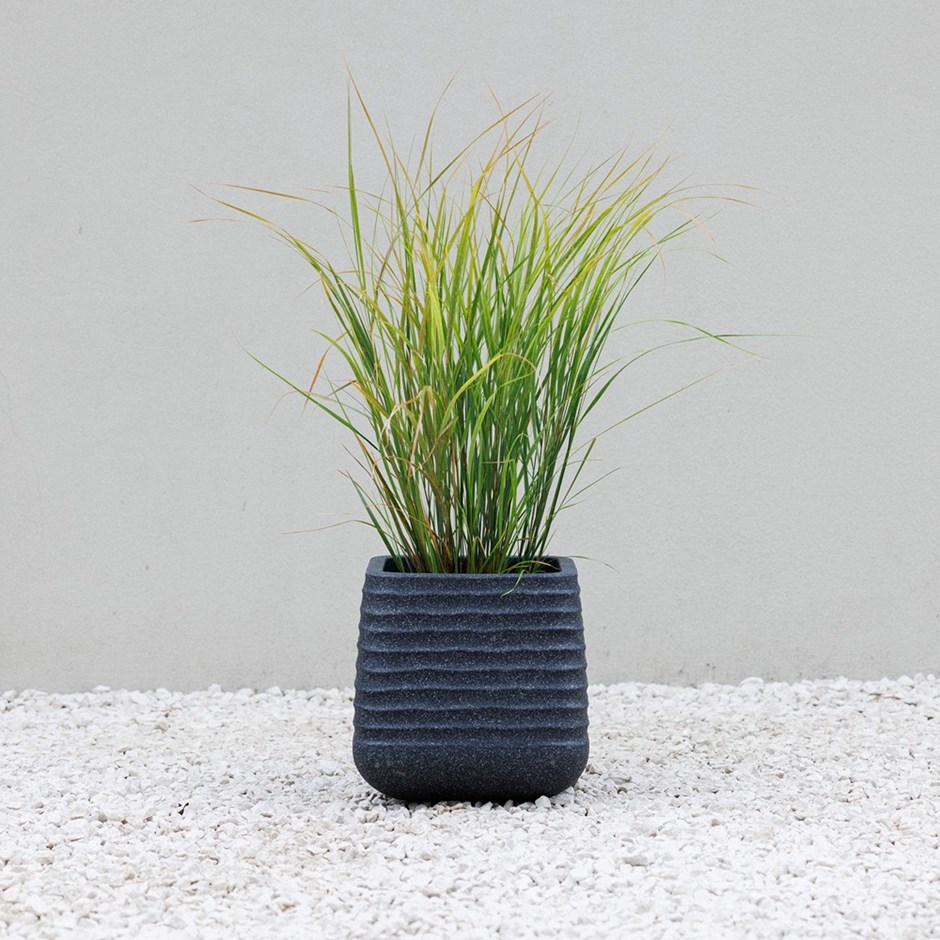 Ribbed Black Stone Effect Square Planter