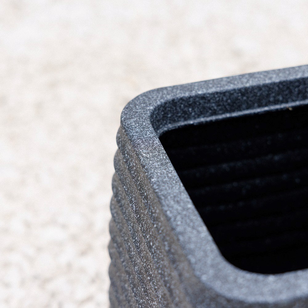Ribbed Black Stone Effect Square Planter