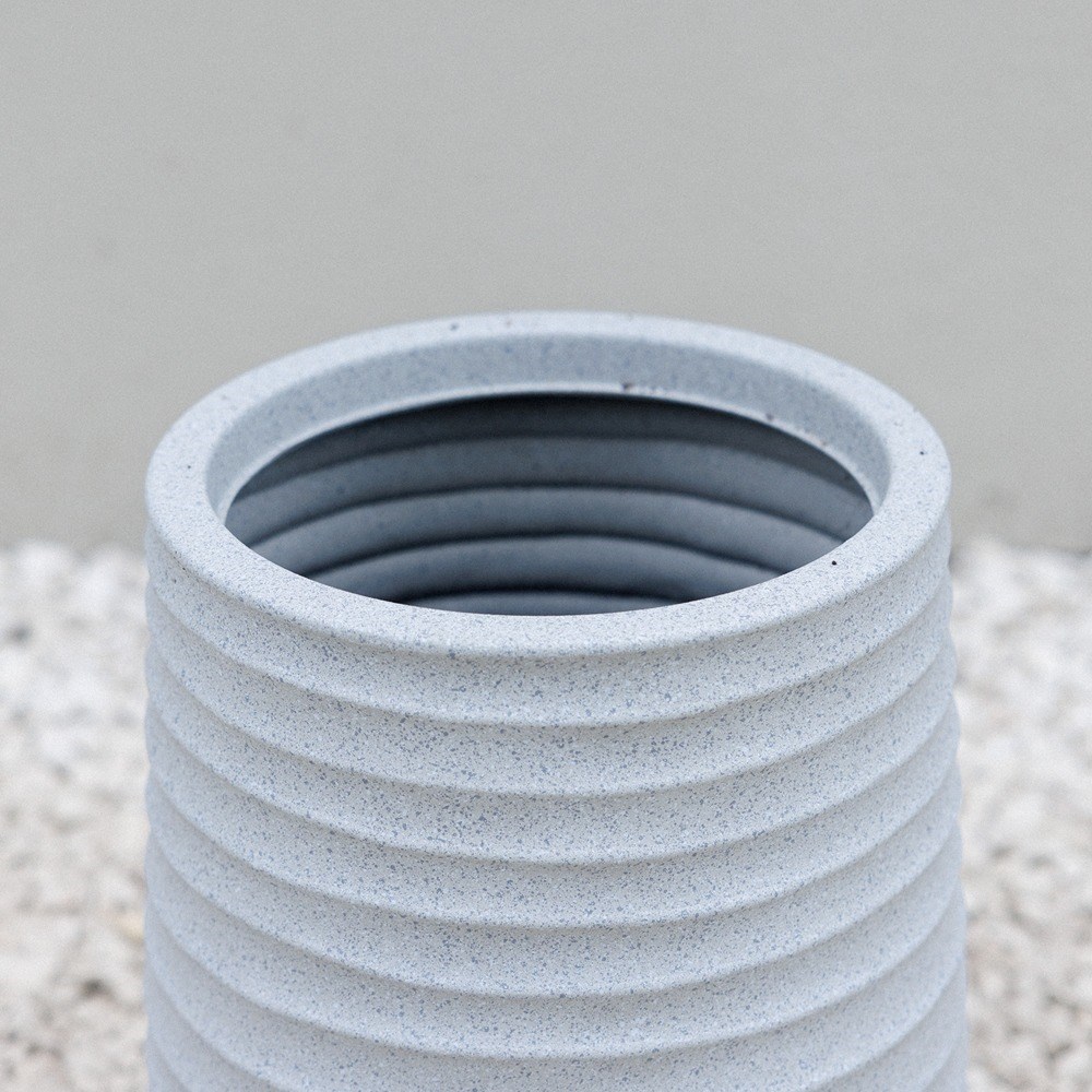 Ribbed Stone Effect Tall Round Beige Planter