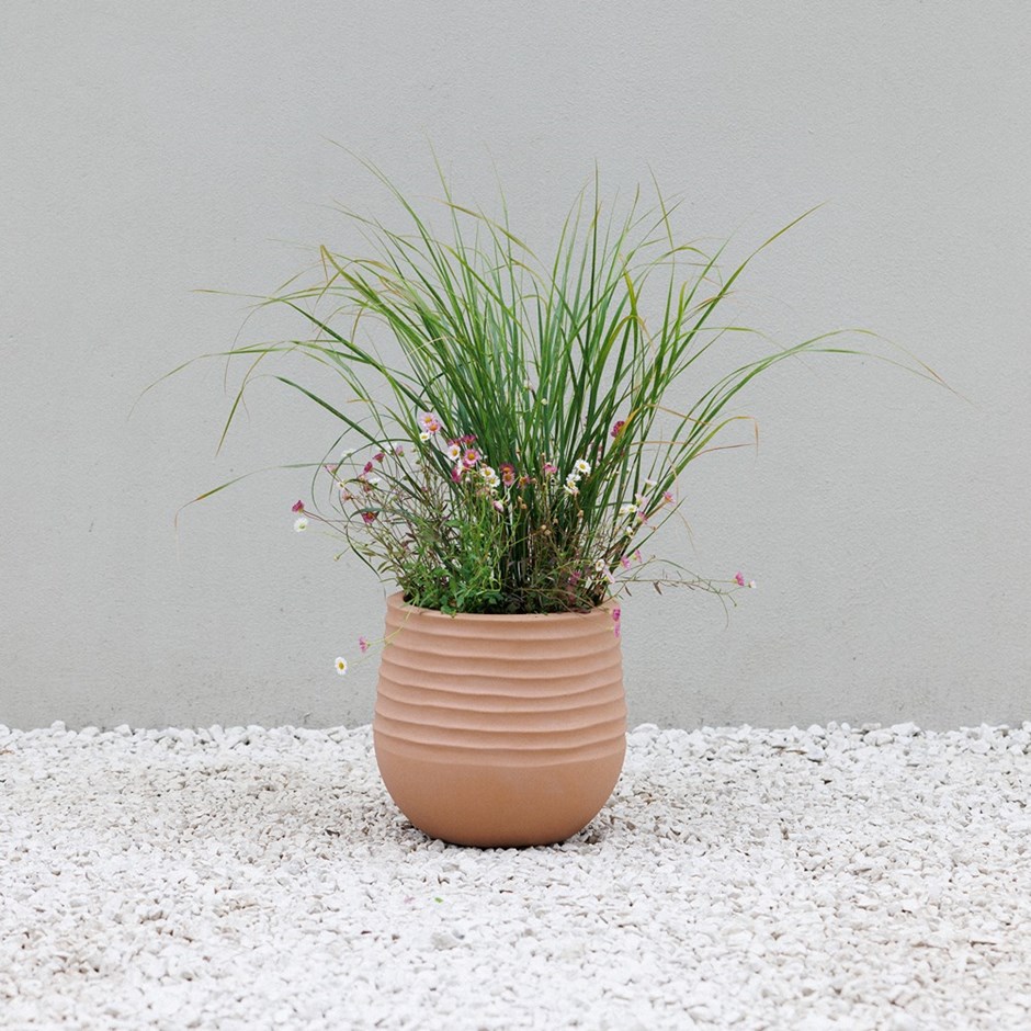 Ribbed Terracotta Stone Effect Round Planter