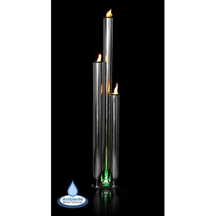 H135cm Kohala 3 Tubes Fire & Water Feature w/ Colour LEDs | Indoor/Outdoor Use | Ambienté