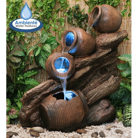 H81cm 4-Tier Oil Jar Cascading Water Feature w/ Lights | Indoor/Outdoor Use | Ambienté