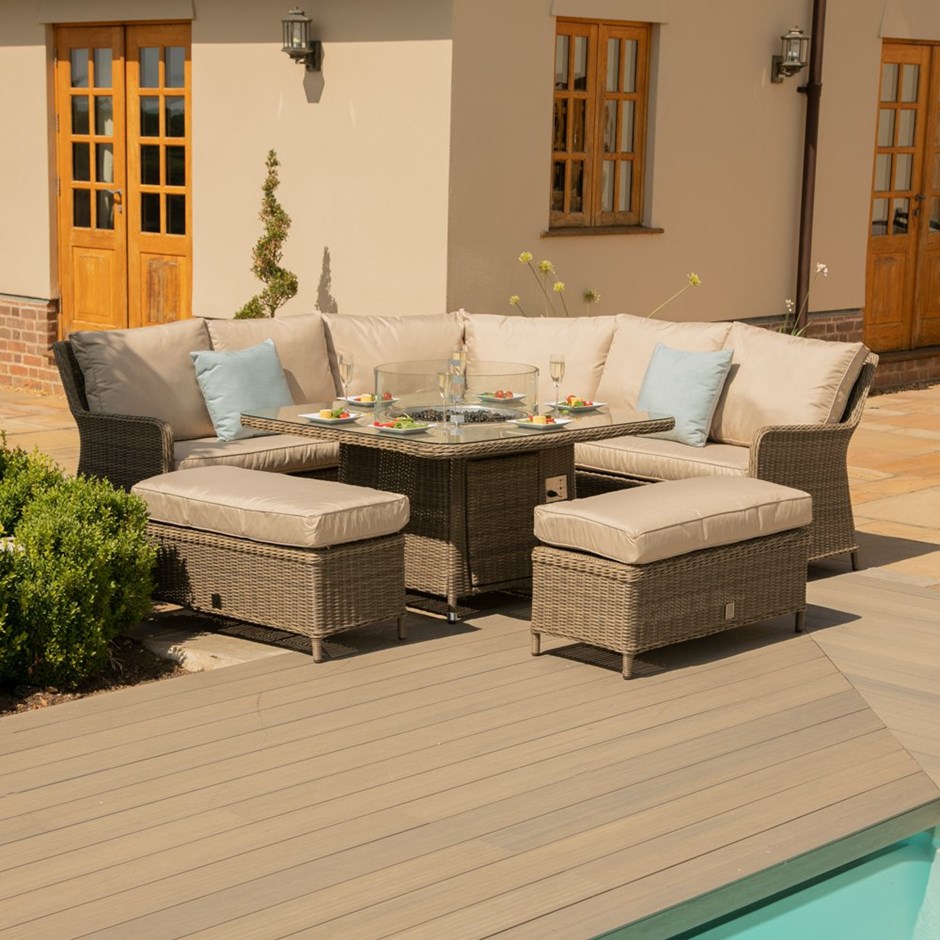 Winchester Royal Rattan Corner Dining Sofa Set With Firepit Table