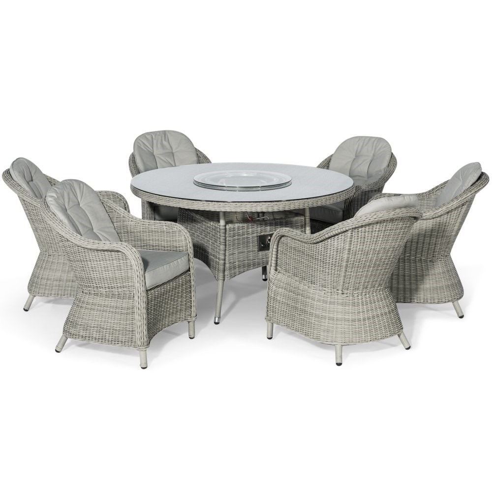 Oxford Heritage 6 Seat Round Rattan Fire Pit Dining Set with Lazy Susan