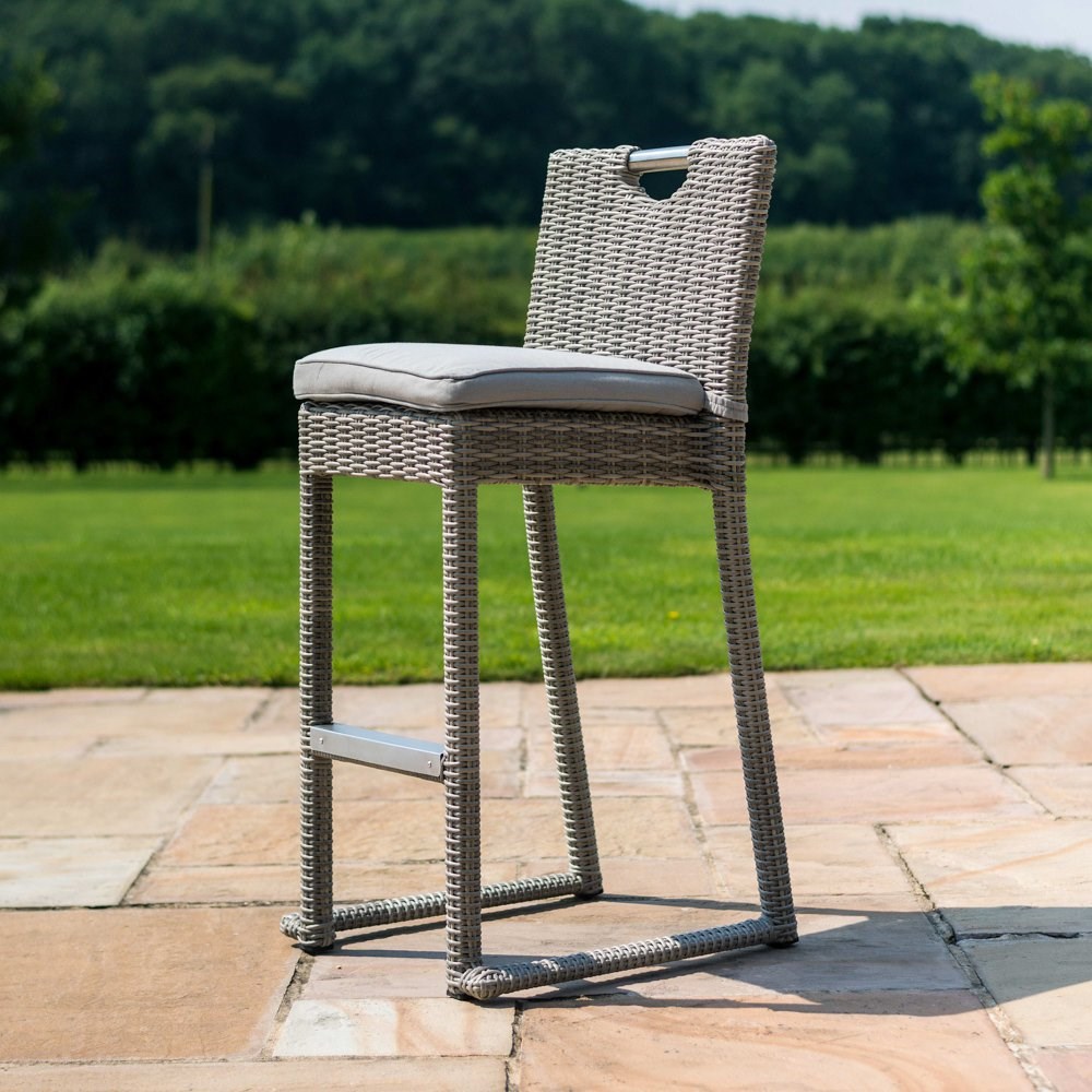 Oxford 6 Seater Rattan Round Bar Set with Ice Bucket and Stools in Light Grey