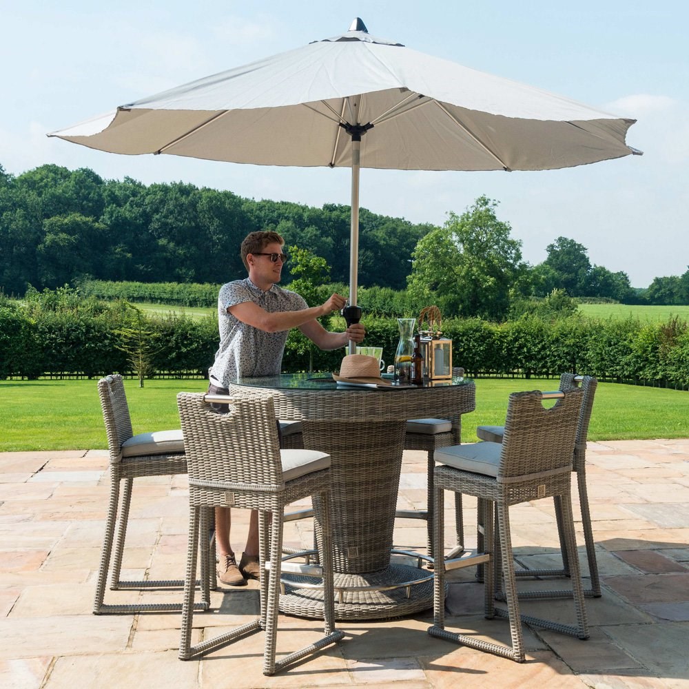 Oxford Garden 6 Seater Round Bar Set With Ice Bucket And Stoolslight Grey