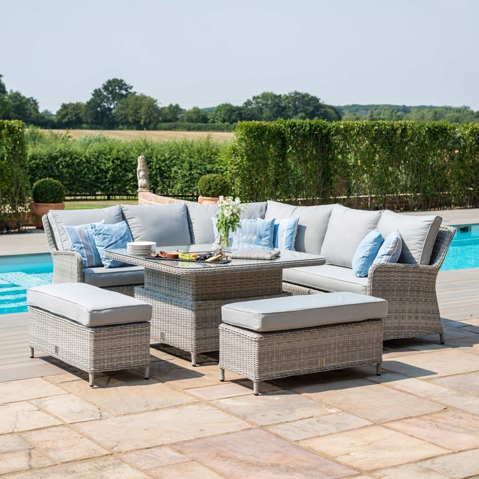 Oxford Rattan Corner Dining Set With Ice Bucket & Rising Table