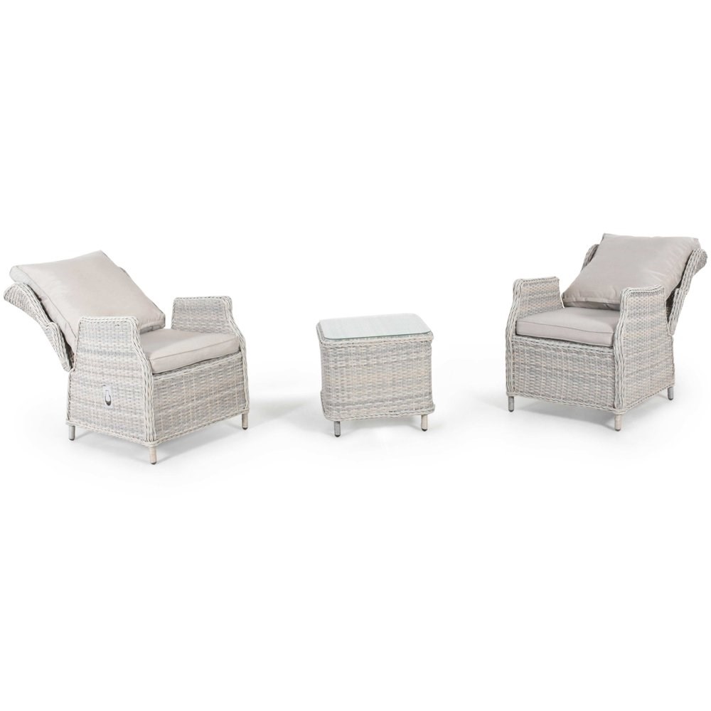 Cotswolds 2 Rattan Reclining Chairs and Table Lounge Set in Grey/Taupe