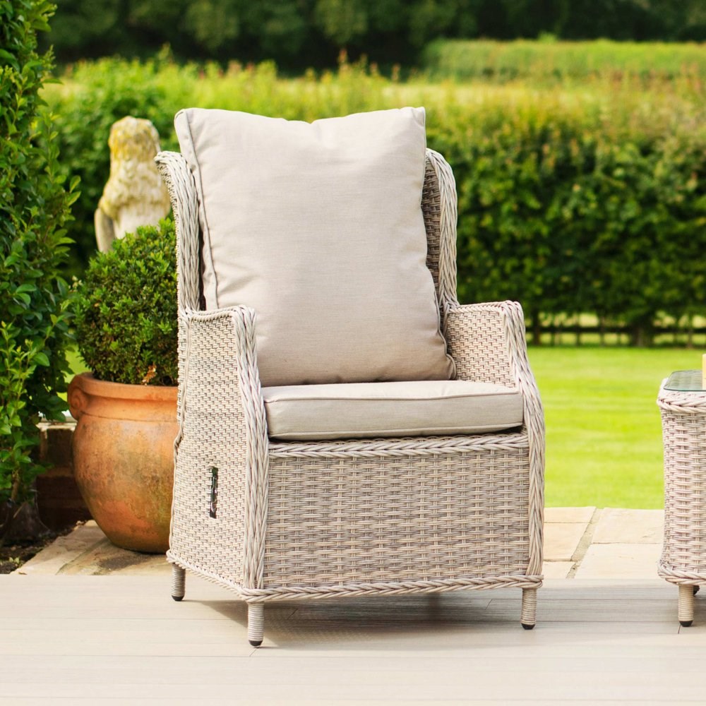 Cotswolds 2 Rattan Reclining Chairs and Table Lounge Set in Grey/Taupe