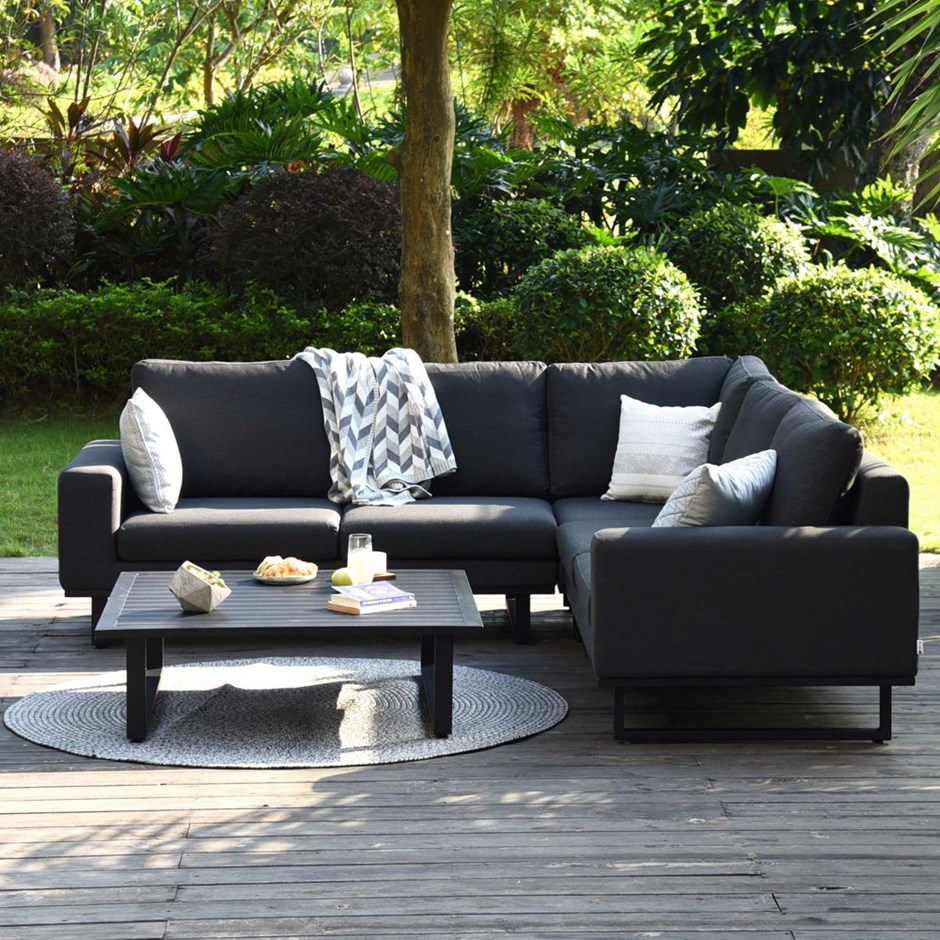 Ethos Garden Rattan Corner Sofa Set and Coffee Table in Charcoal