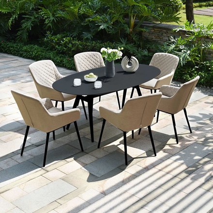 Zest Garden 6 Seater Oval Rattan Dining Table and Chairs Set in Taupe