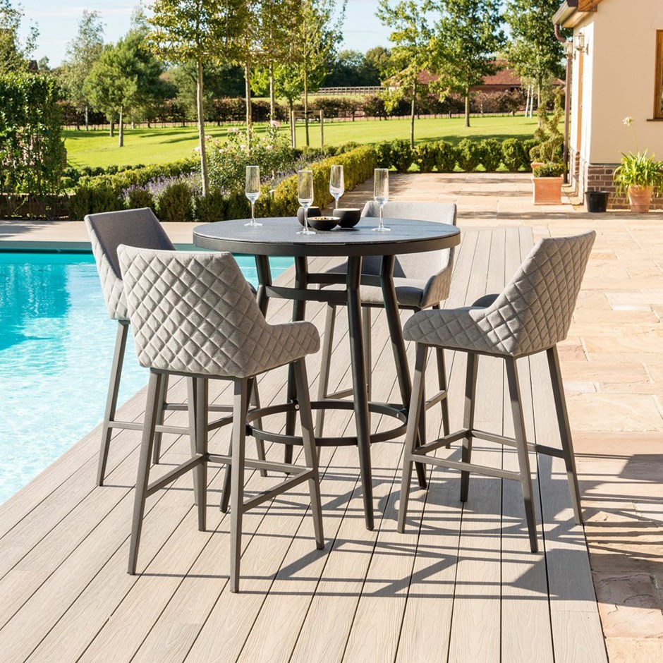 Regal Garden 4 Seater Round Rattan Table and Stools Bar Set in Flanelle
