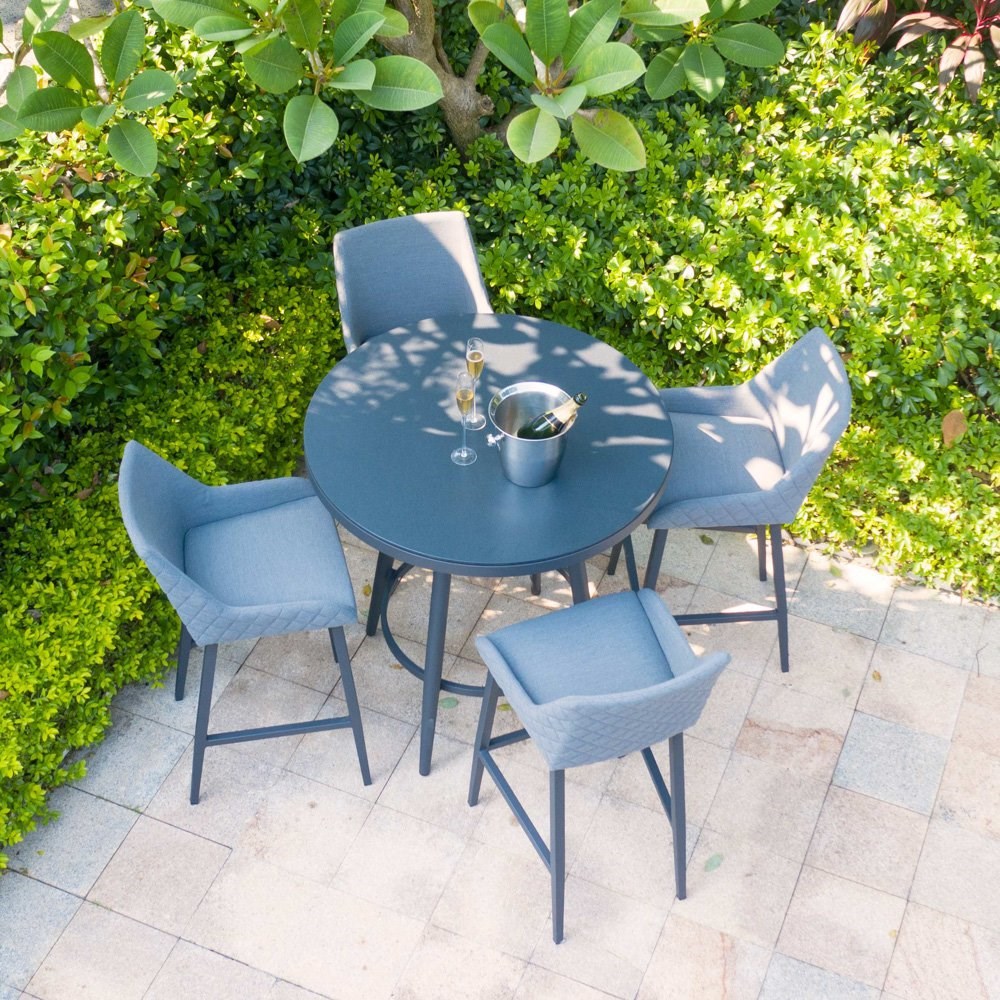 Regal Garden 4 Seater Round Rattan Table and Stools Bar Set in Flanelle