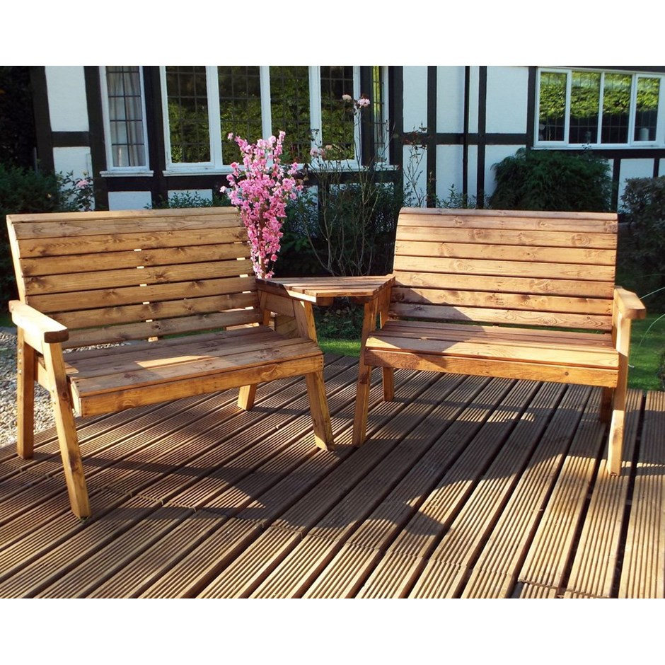Angled Wooden Twin Bench Set