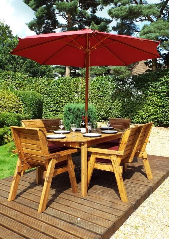 Six Seater Rectangular Table Set with Burgundy  Cushions