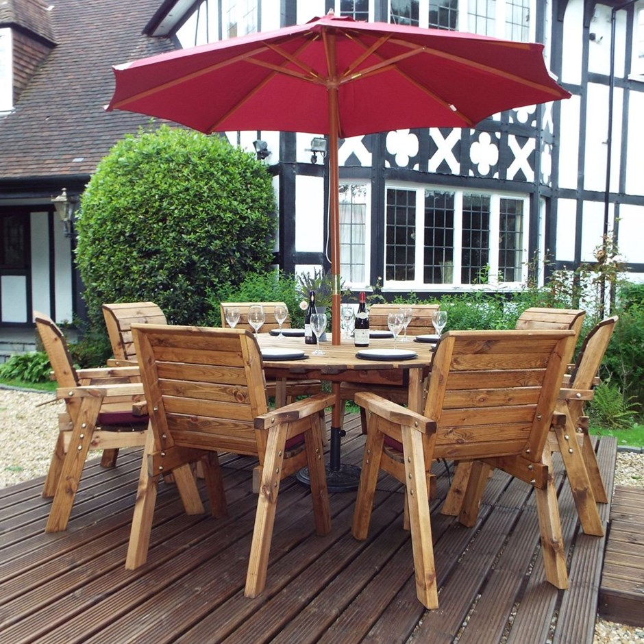 Eight Seater Circular Table Set with Burgundy  Cushions