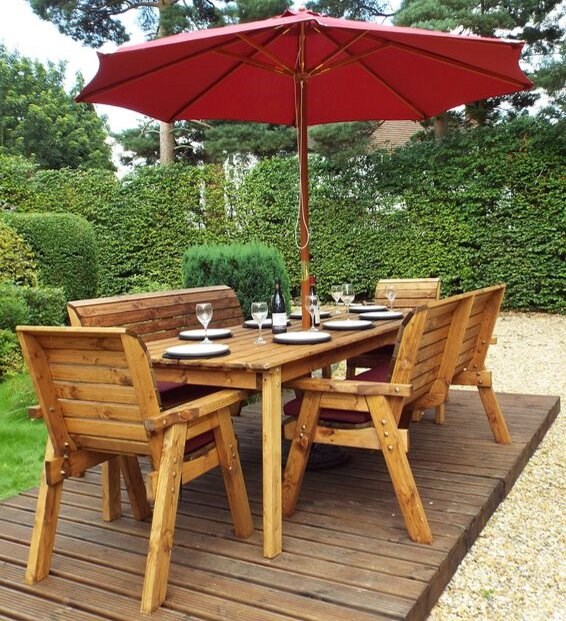 Wooden Eight Seater Rectangular Table Bench & Chair Set