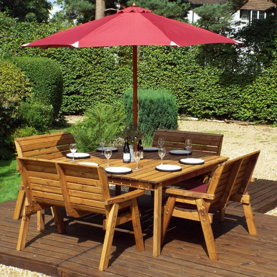 Wooden Eight Seater Square Table & Bench Set