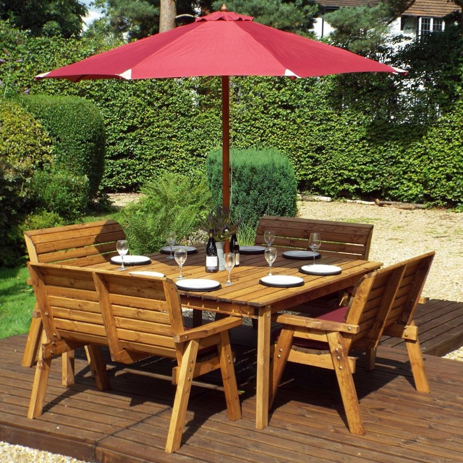 Eight Seater Square Table Set with Burgundy  Cushions