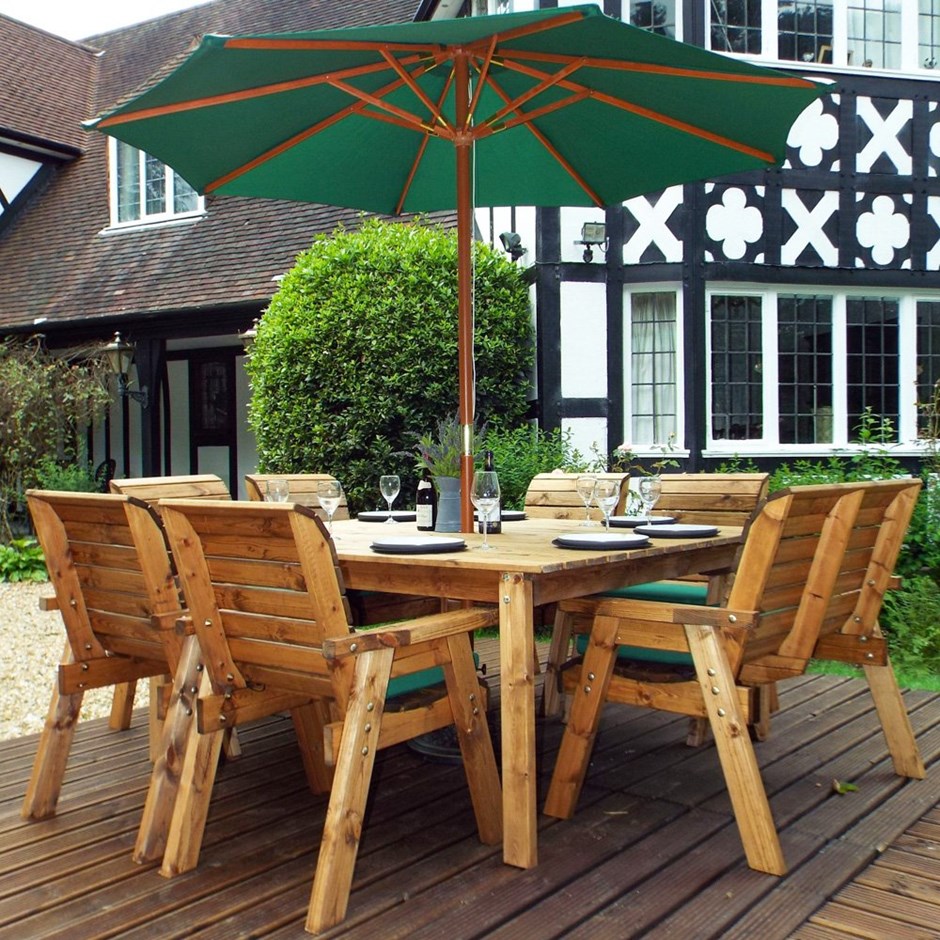 Eight Seater Square Table Set with Green Cushions