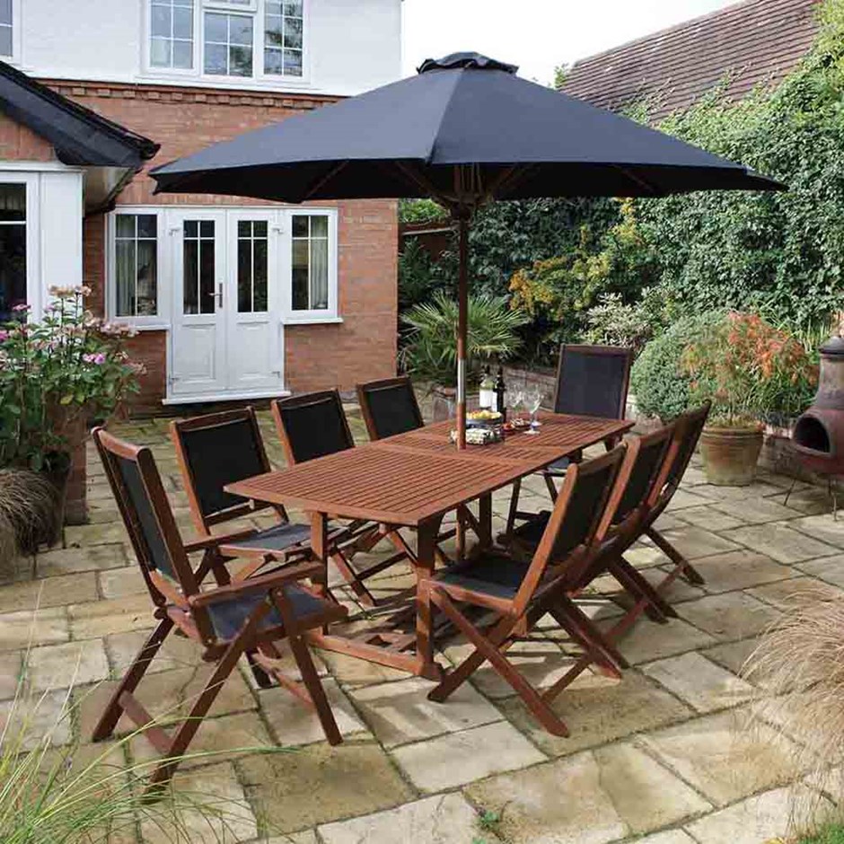 Bali Hardwood Dining Set With 3m Parasol