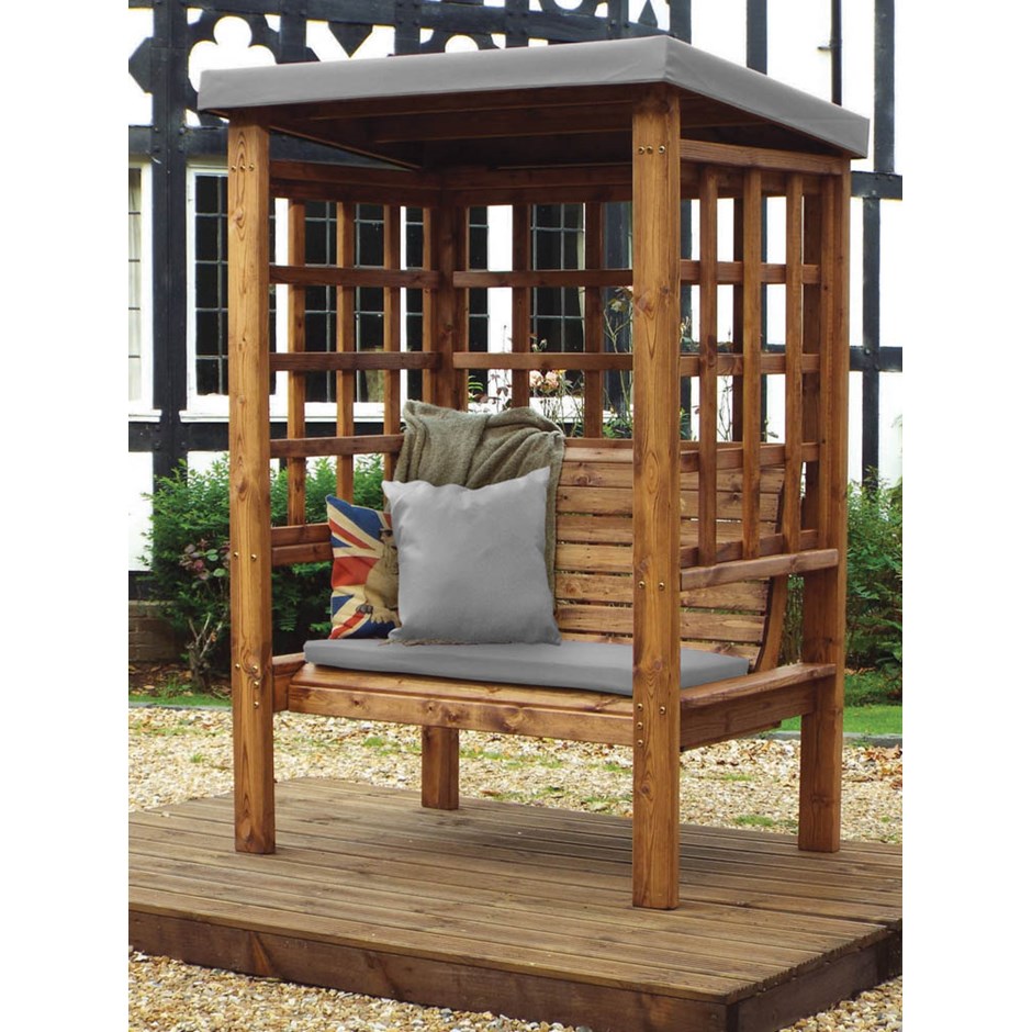 Charles Taylor Wooden Garden Bramham Two Seat Arbour Grey With Grey Cushion