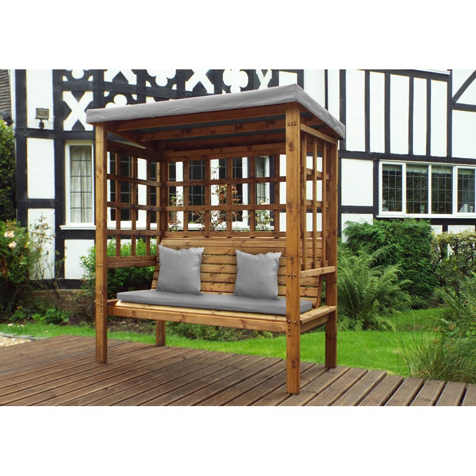 Charles Taylor Wooden Garden Bramham Three Seat Arbour Grey With Grey Cushion