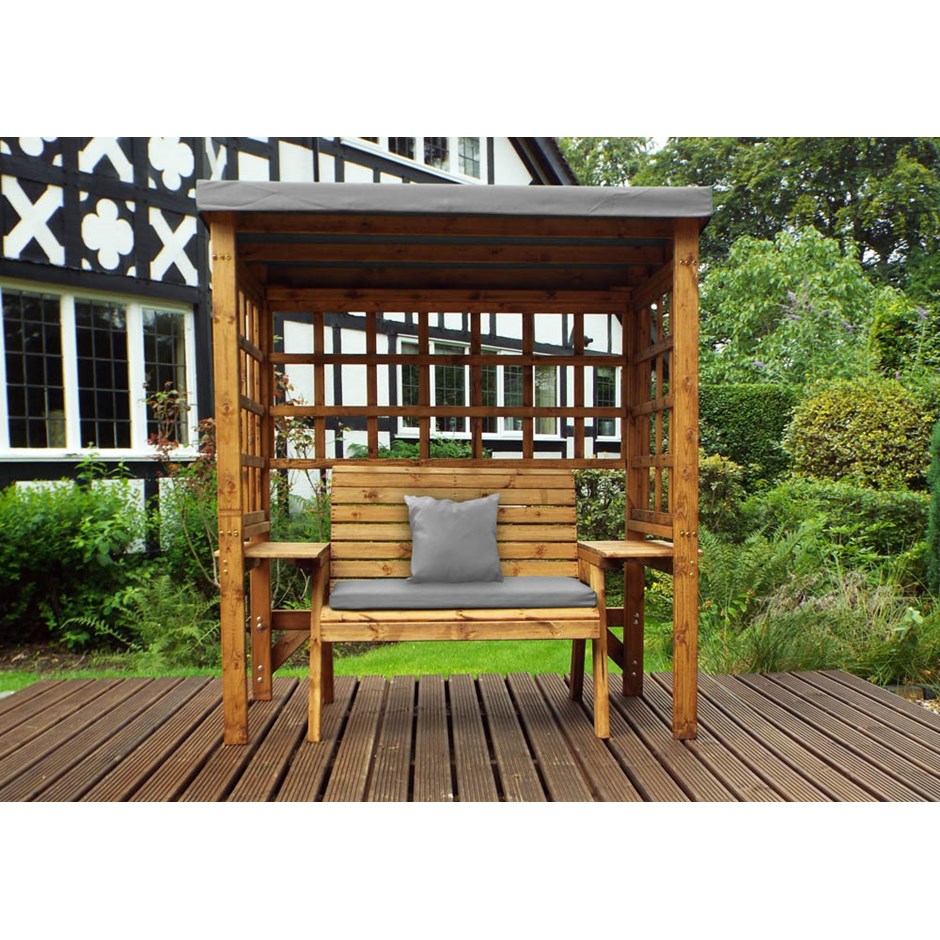 Charles Taylor Wooden Garden Wentworth Two Seat Arbour Grey With Grey Cushion