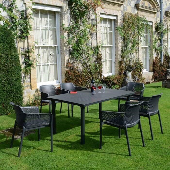Libeccio Table With 6 Net Chair Set Anthracite