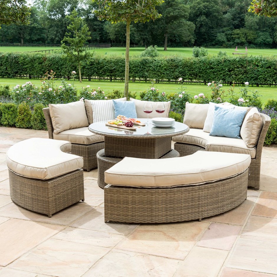 Tuscany Garden Rattan Sofa and Bench Suite with Glass Top Table in Natural