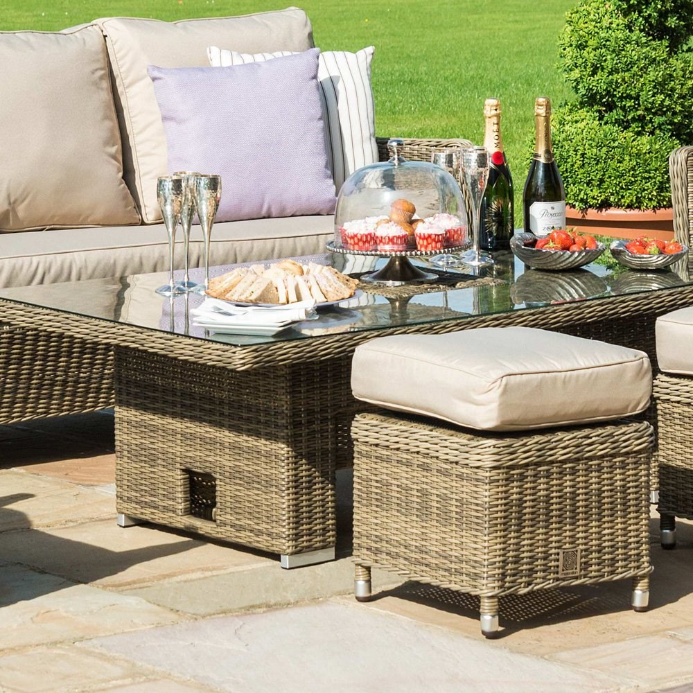 Winchester Rattan Sofa Dining Set with Ice Bucket and Rising Table in Natural