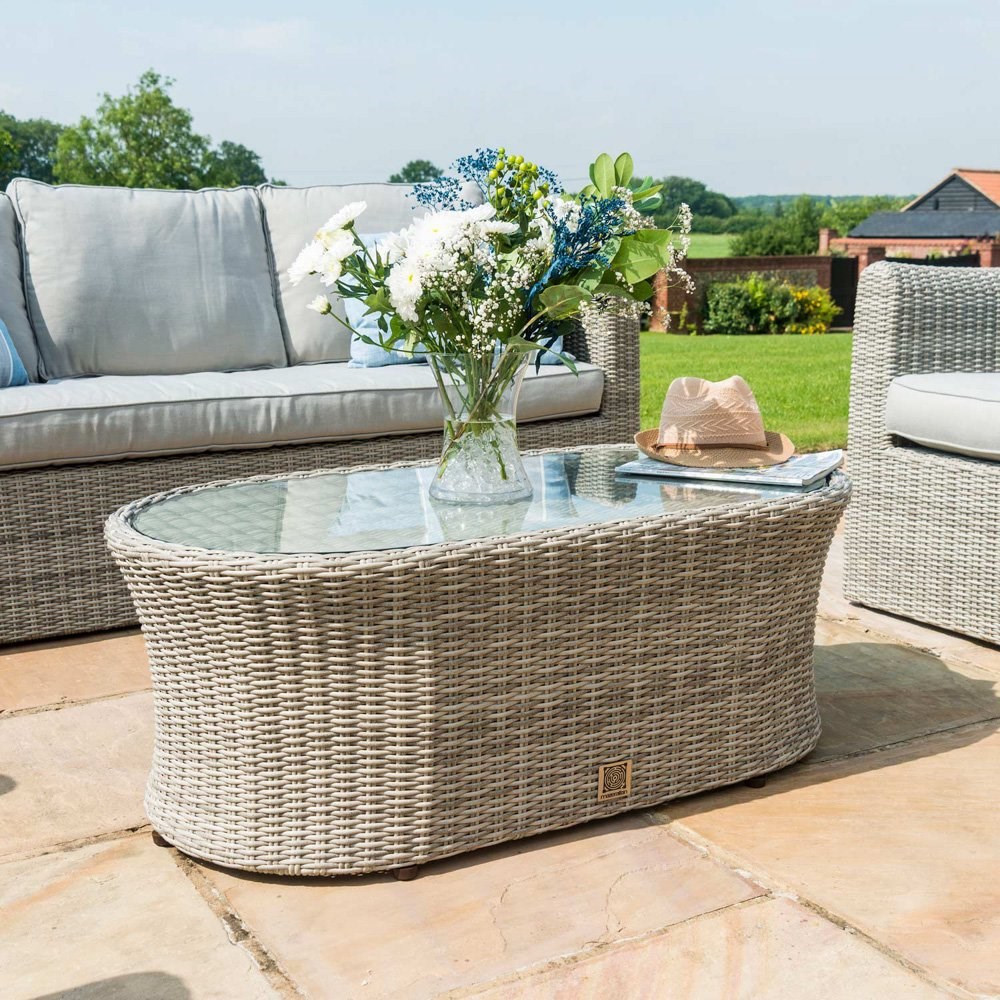 Oxford 5 Seater Garden Rattan Sofa and Chairs set with Table in Light Grey