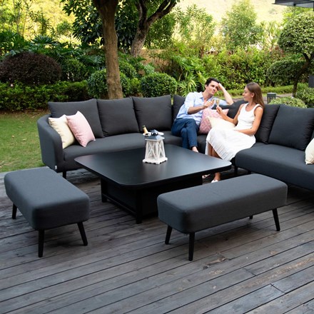 Ambition Square Charcoal Rattan Sofa and Bench Dining Set with Rising Table