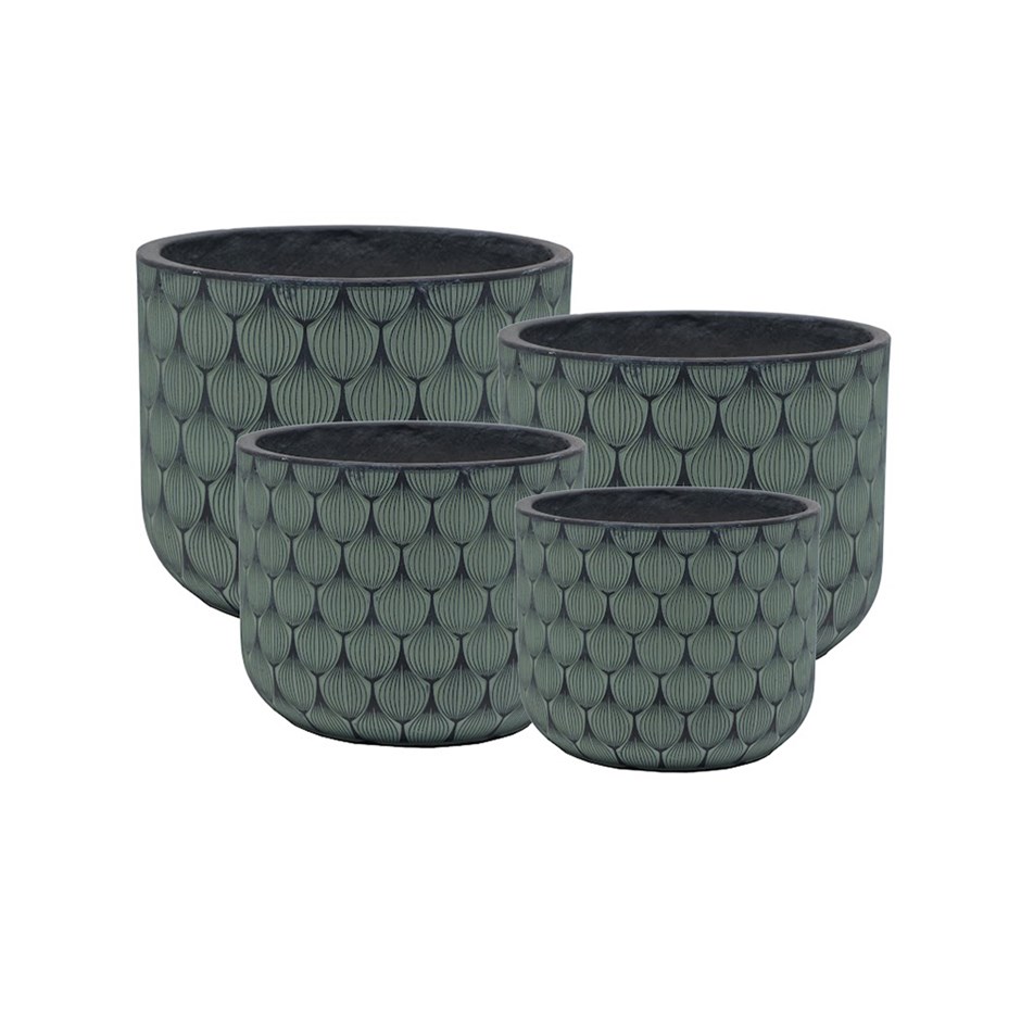 Black & Green Peacock Feather Round Planter