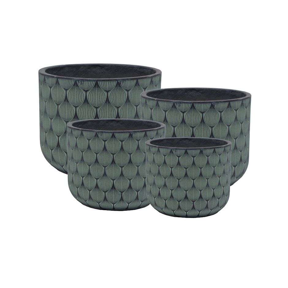 Round Peacock Inscribed Planter in Charcoal & Pale Grey S | M | L | XL