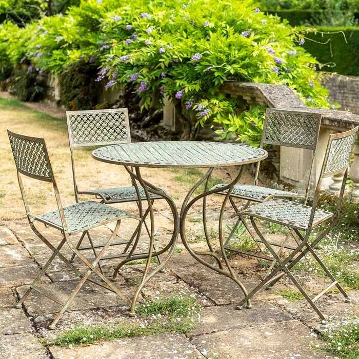 Marlborough 4 Seater Round Dining Set In Antique Blue Rust