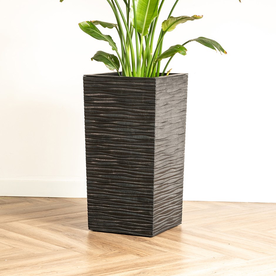 Grey Rippled Recycled Rubber Flared Square Planter