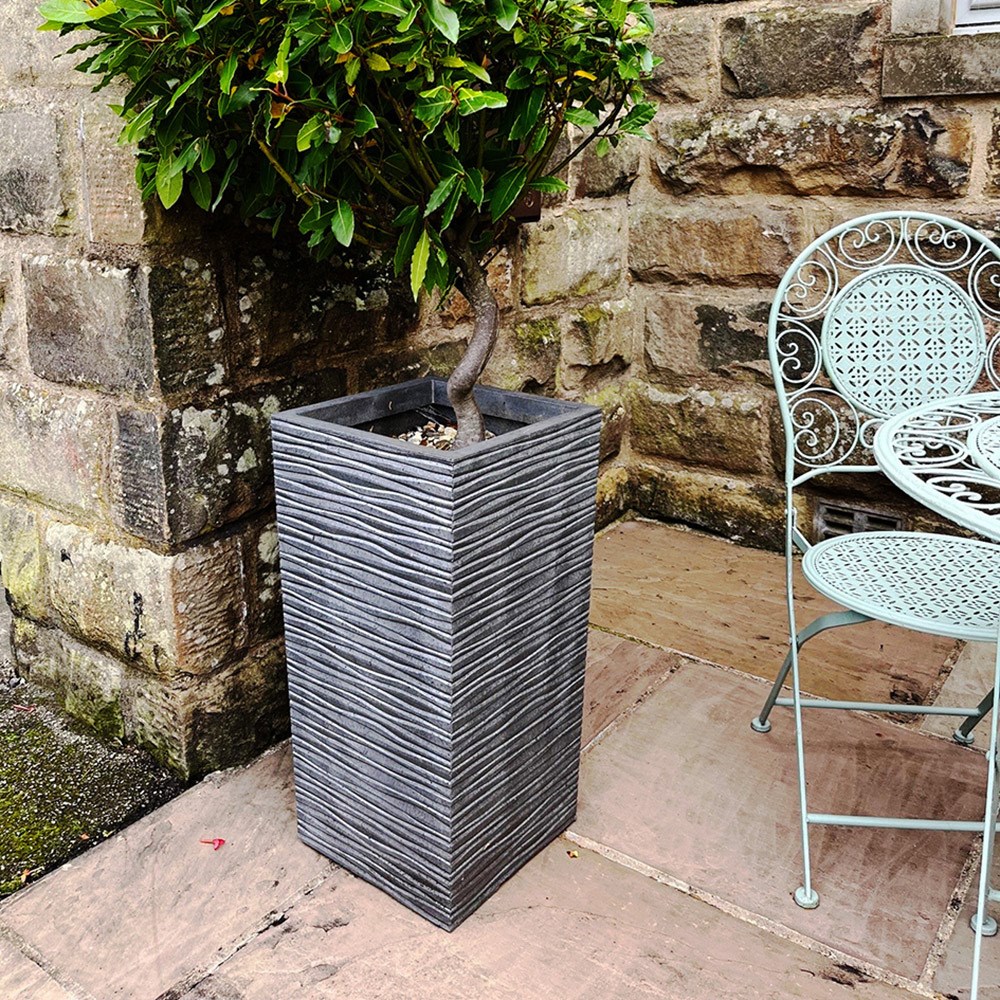 Grey Rippled Recycled Rubber Flared Square Planter