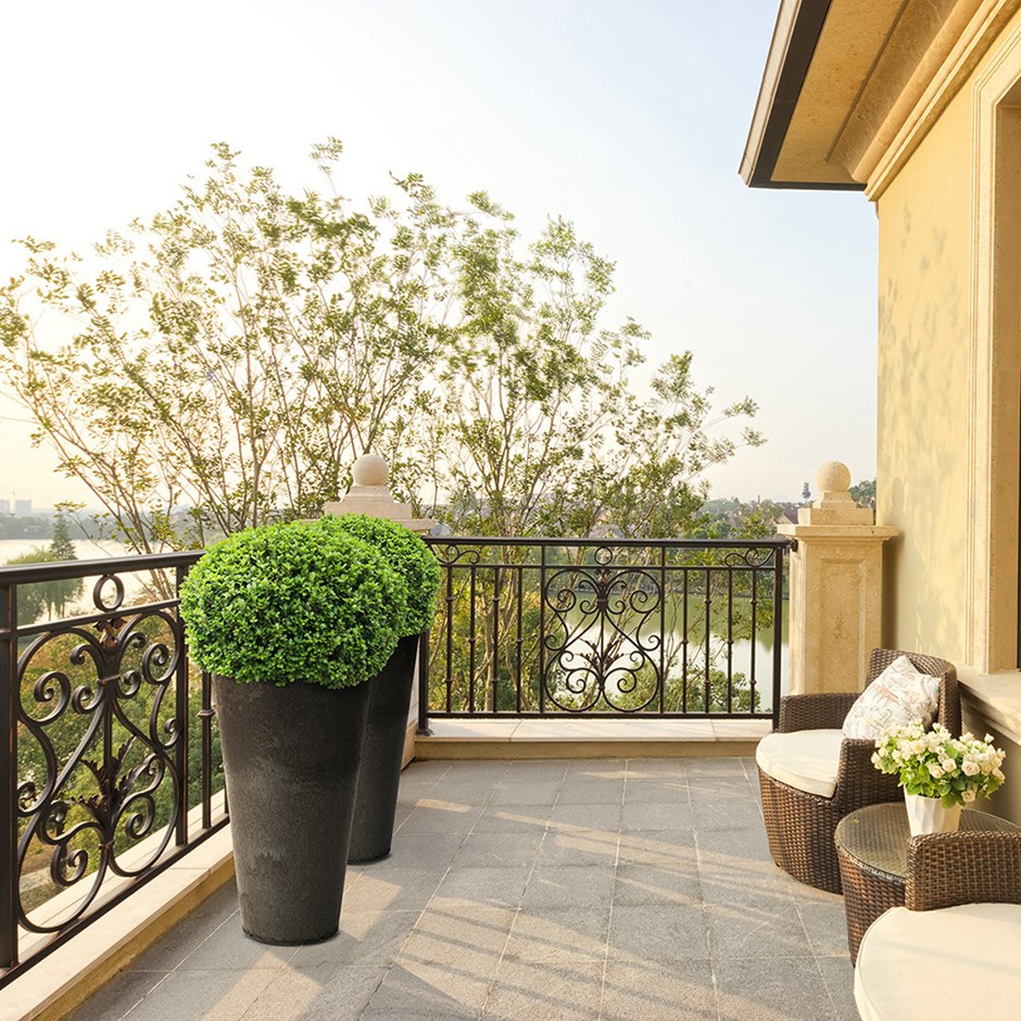 Black Recycled Rubber Tall Round Planter