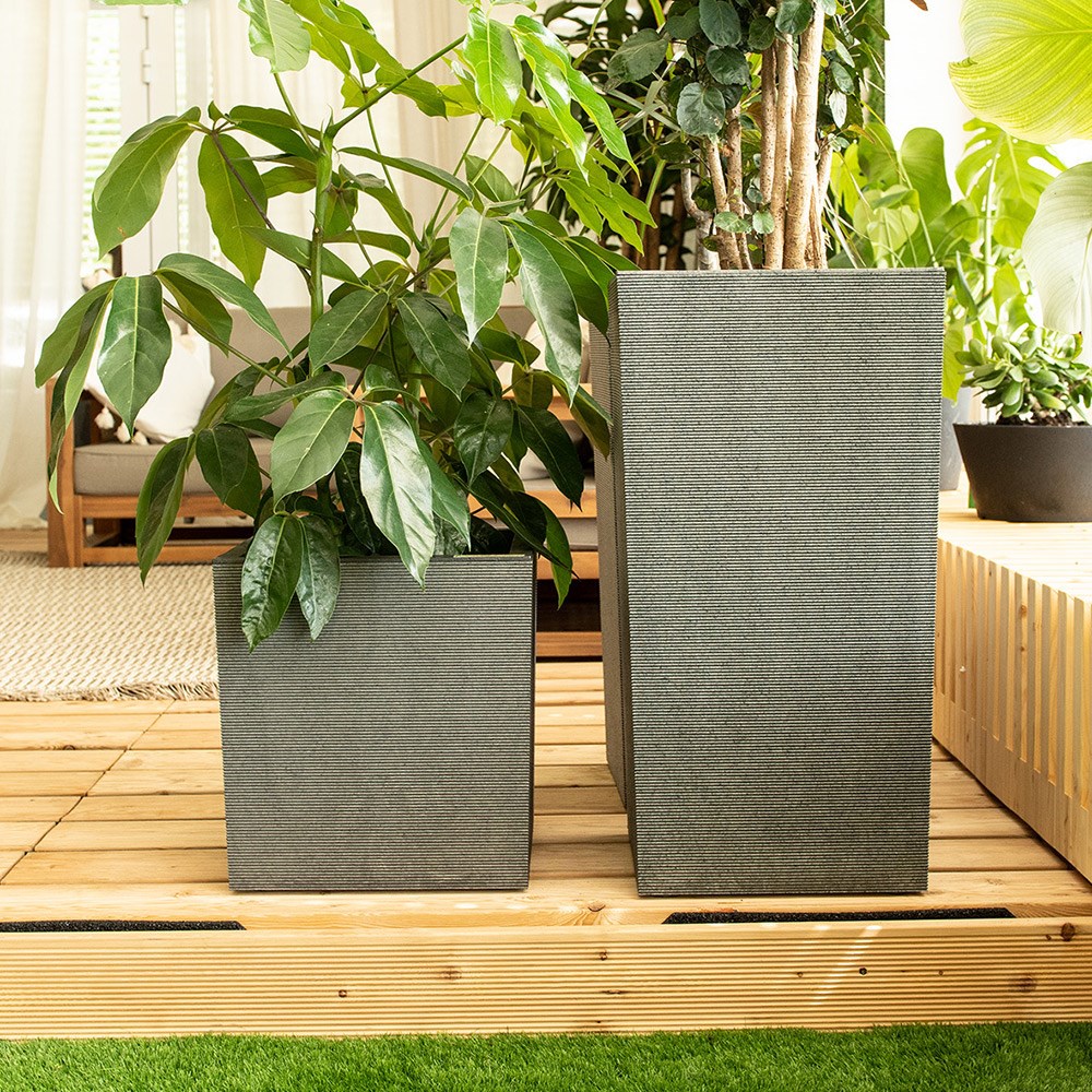 Black Recycled Rubber Tall Round Planter