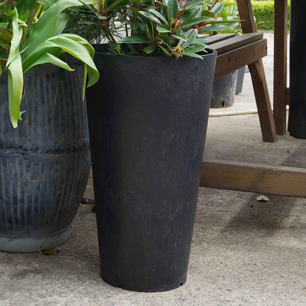Black Recycled Rubber Tall Round Planter